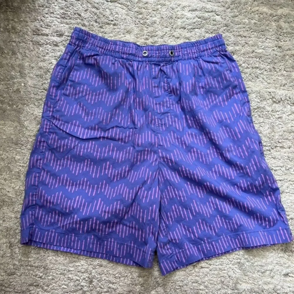 Armani Exchange Elastic Waist Blue Purple Zig-Zag Print Shorts Mens 30